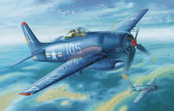 Picture war, art, painting, aviation, ww2, Theory F8F Bearcat