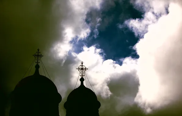 The sky, clouds, clouds, crosses, Temple