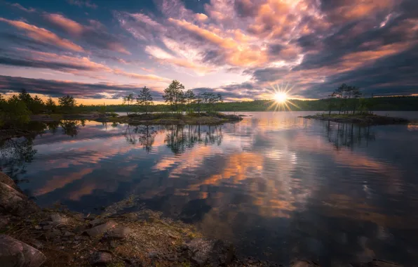 Picture landscape, sunset, nature, lake, reflection