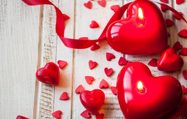Tape, candles, red, love, romantic, hearts, valentine`s day