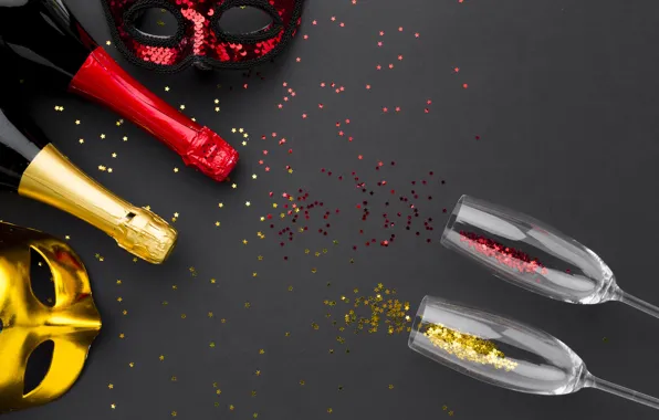 Wine, Shine, glass, bottle, mask, Christmas, red, New year
