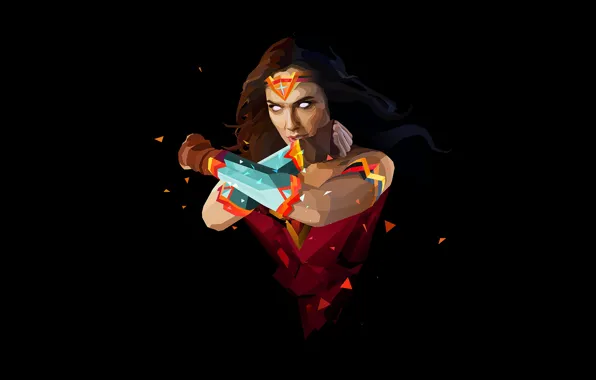 Fantasy, Wonder Woman, minimalism, comics, superhero, black background, fantasy art, DC Comics