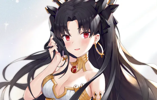 Girl, sexy, cleavage, long hair, boobs, anime, beautiful, red eyes