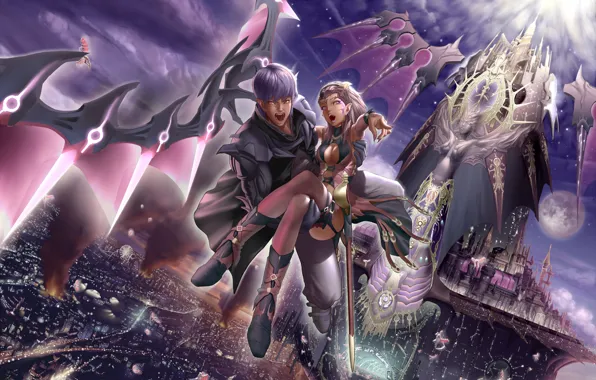 The city, anime, flight, vampires