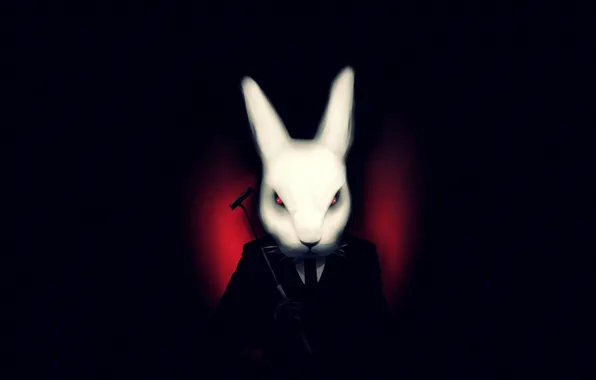 White, the dark background, rabbit, art, costume, misfits