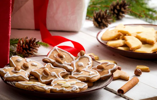 Cookies, cinnamon, cakes, holidays, almonds, Christmas