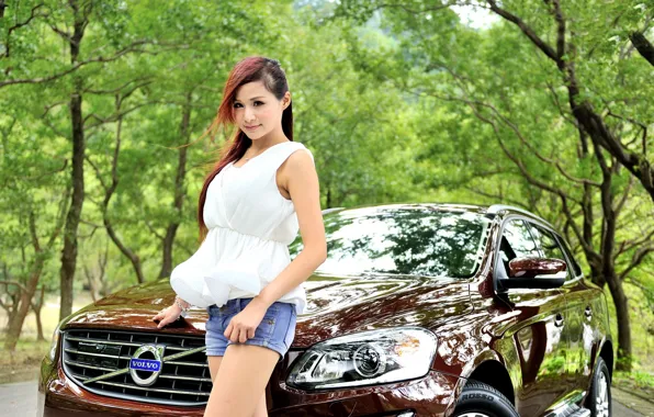 Picture auto, look, Girls, Asian, beautiful girl, VOLVO, posing on the car