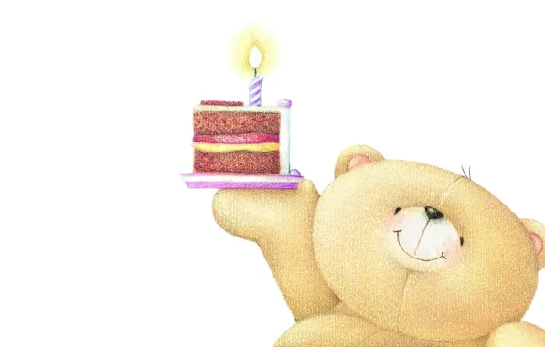 Picture mood, holiday, candle, art, bear, cake, children's, Birthday
