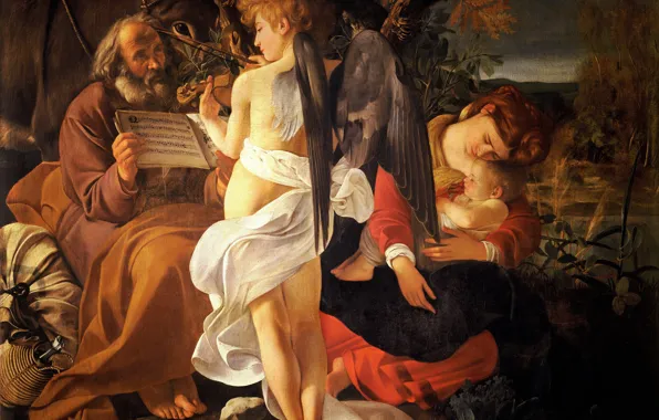 Picture angel, picture, Caravaggio, mythology, Rest on the flight into Egypt, Michelangelo Merisi da Caravaggio