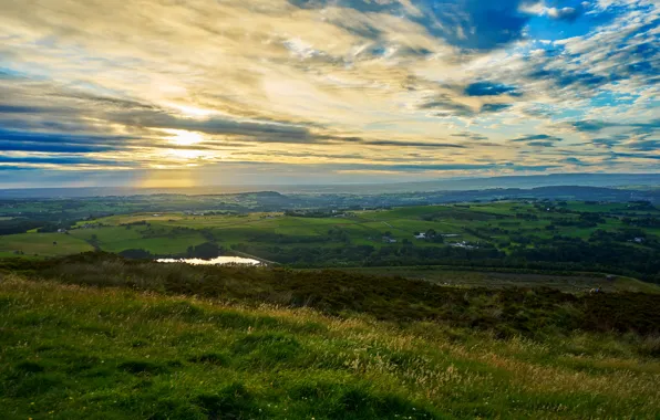 Grass, sky, water, view, sun, relaxing, overlook, ambience