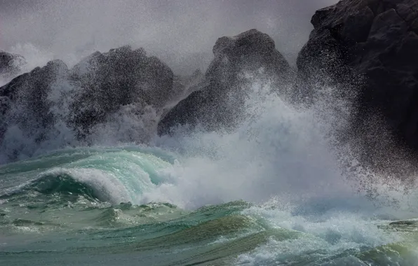 Sea, wave, squirt, storm, rocks