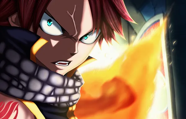 Flame, art, rage, Anime, Fairy Tail, Natsu, The tale of the tail fairy