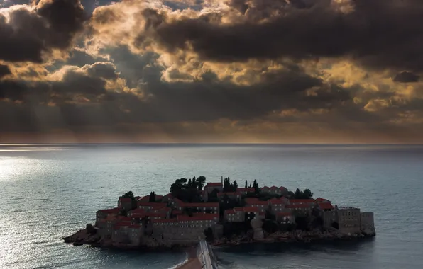 Sea, the sky, clouds, island, home, resort, Montenegro, Saint Stephen