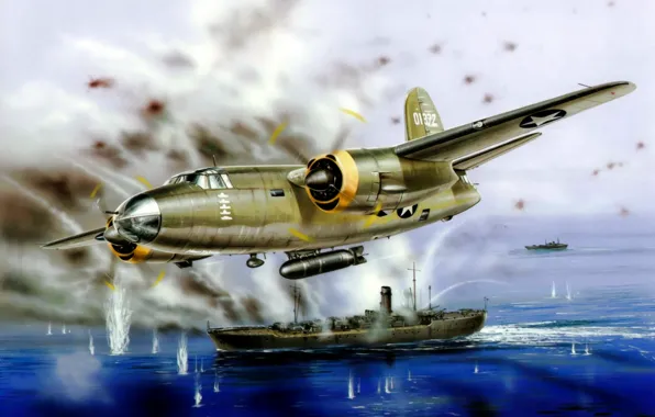 War, art, painting, aviation, ww2, Martin B-26 Marauder