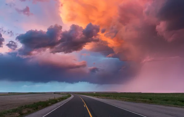 Road, the sky, clouds, light, clouds, rain