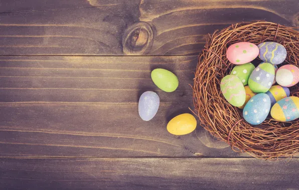 Easter, Eggs, socket, Holiday, wooden background