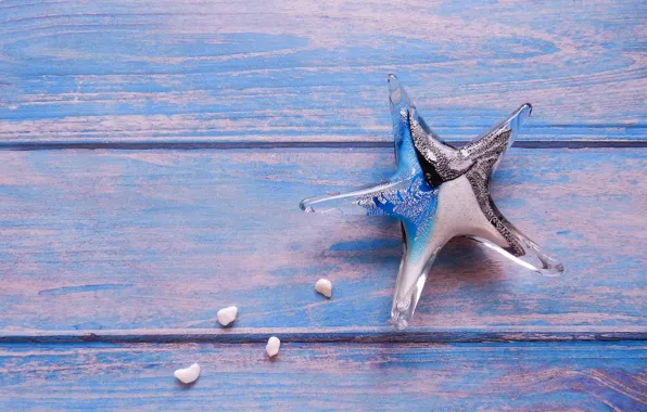 Wallpaper glass, starfish, blue background, widescreen, background
