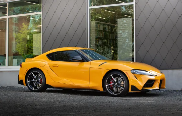 Picture yellow, the building, coupe, Toyota, Supra, the fifth generation, mk5, double