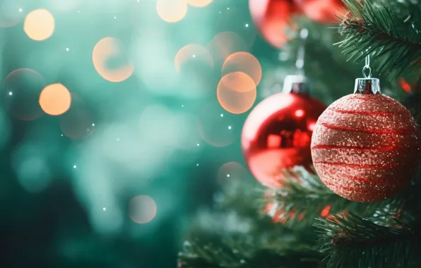 Decoration, background, balls, tree, New Year, Christmas, red, new year