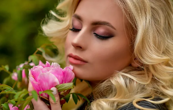 Picture flower, girl, blonde, curls, Anastasia Donskaya, Anastasia Mazai