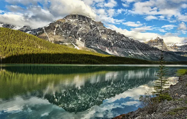 Snow, mountains, nature, lake, reflection