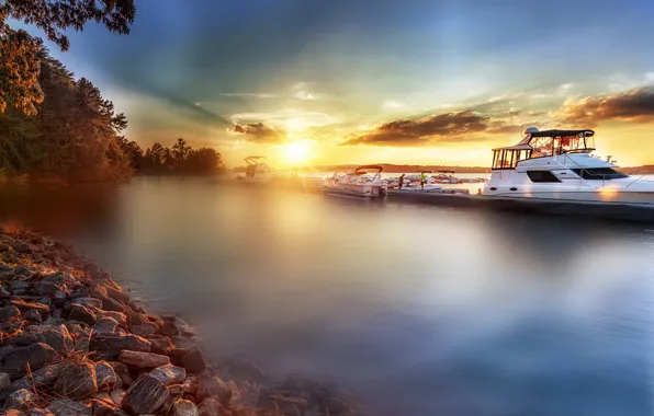 Landscape, river, ship