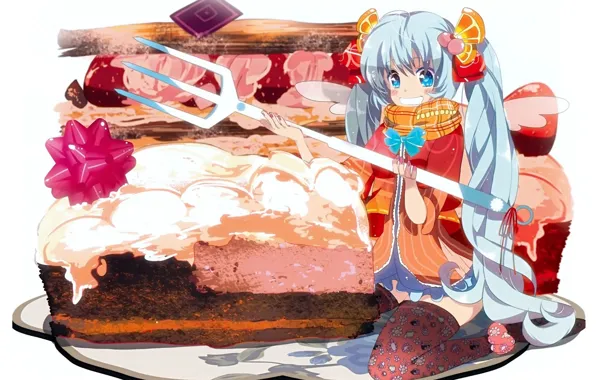 Smile, stockings, scarf, sweets, plug, vocaloid, Hatsune Miku, Vocaloid