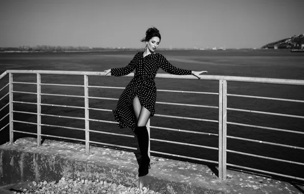 Picture sea, girl, railings