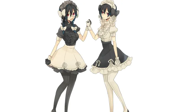Girls, glasses, Two, white background, gloves, braids, bows, ruffles