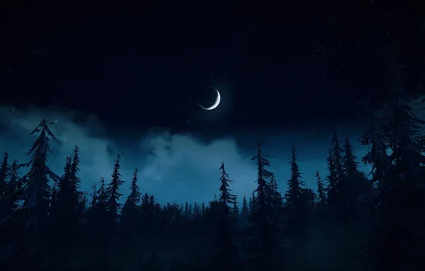 HDR, Alaska, Moon, Clouds, Sky, Stars, Wood, Landscape