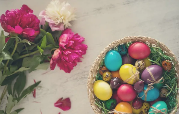 Picture flowers, eggs, Easter, peonies, eggs