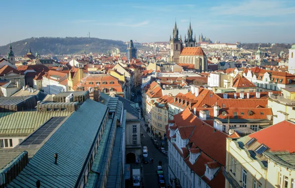 Picture the sky, city, the city, photo, street, view, home, Prague