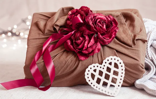 Love, flowers, close-up, tape, holiday, box, gift, heart