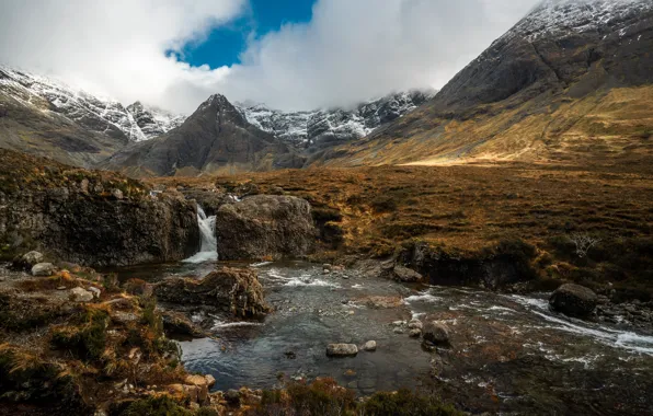 Picture mountains, stones, Scotland, river, Scotland, Fairy Pools