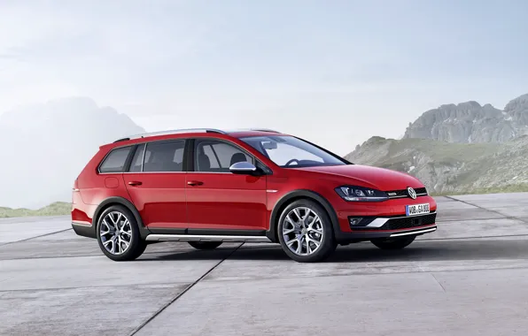 Red, Volkswagen, drives, universal, 2014, Golf Alltrack