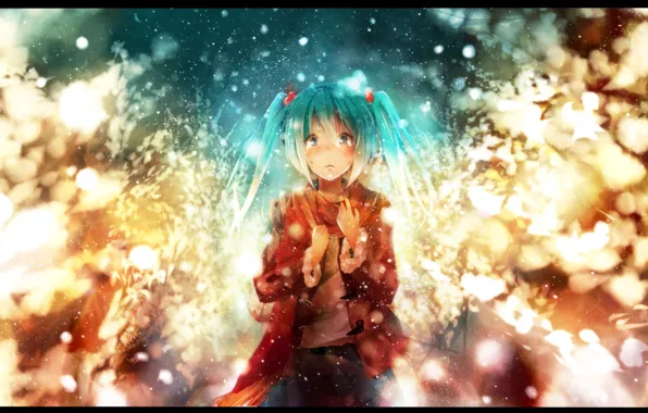 Girl, snow, scarf, art, vocaloid, hatsune miku, Vocaloid