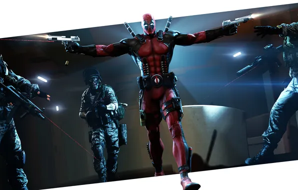 Picture weapons, guns, the game, costume, shots, Deadpool, Marvel Comics