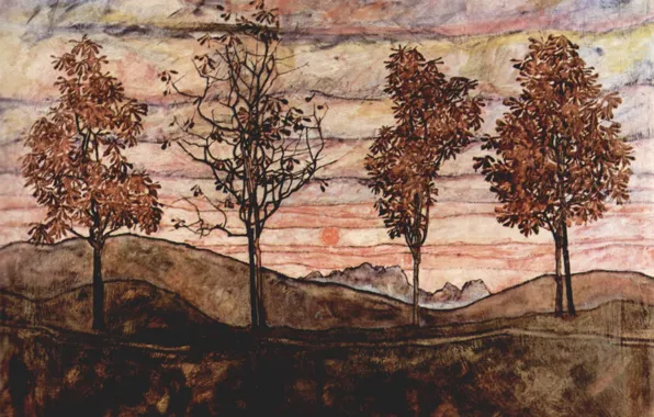 1917, Egon Schiele, Four trees
