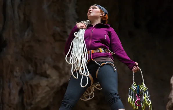 Picture woman, equipment, attitude, climbing ropes