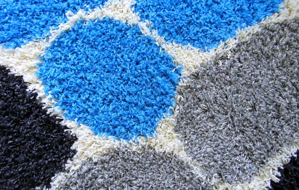 White, blue, grey, black, round, wool, sphere