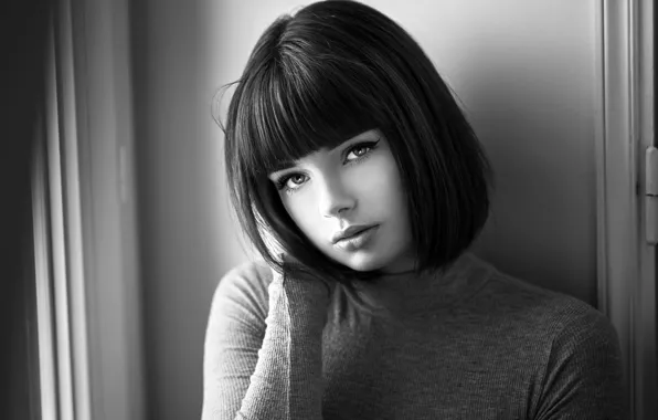Model, portrait, black and white, beauty, bokeh, Lods Franck, Marie Grippon