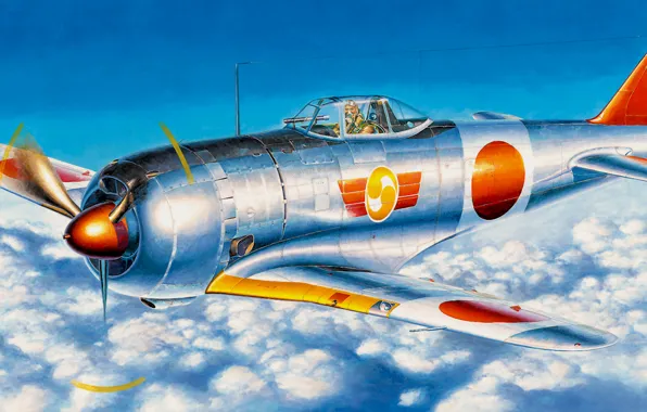 War, art, painting, aviation, ww2, japanese army fighter, Nakajima That-44