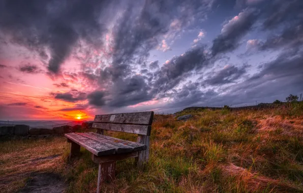 Picture sunset, nature, bench