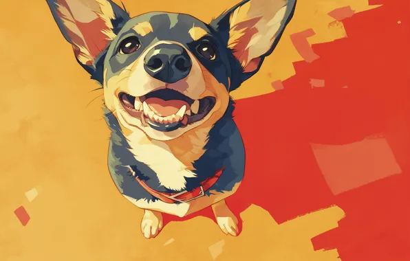 Dog, Look, Smile, Fangs, Face, Art, Joy, Digital art