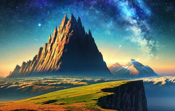 Space, landscape, mountains, artificial intelligence, Stable diffusion