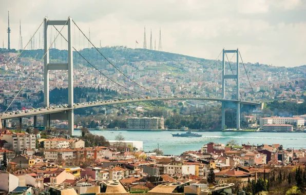 Bridge, river, movement, transport, ship, home, boats, Istanbul