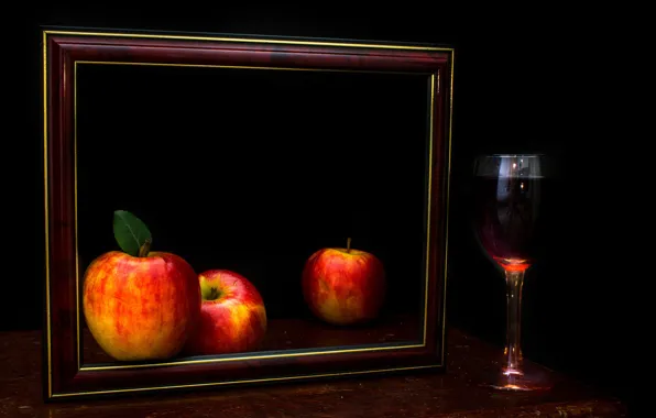 Wine, apples, glass, picture, The frame