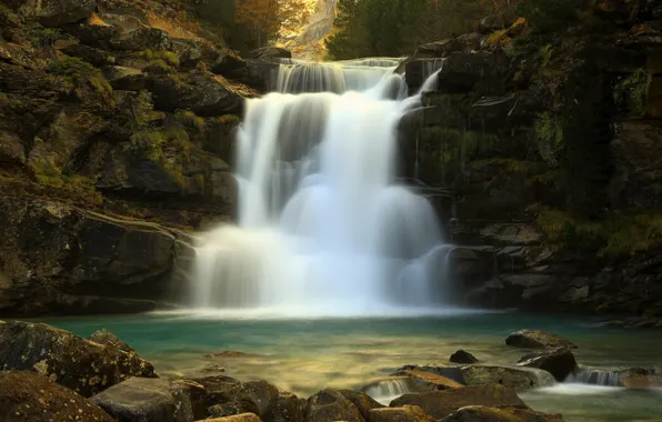 Wallpaper waterfall, stones, stream