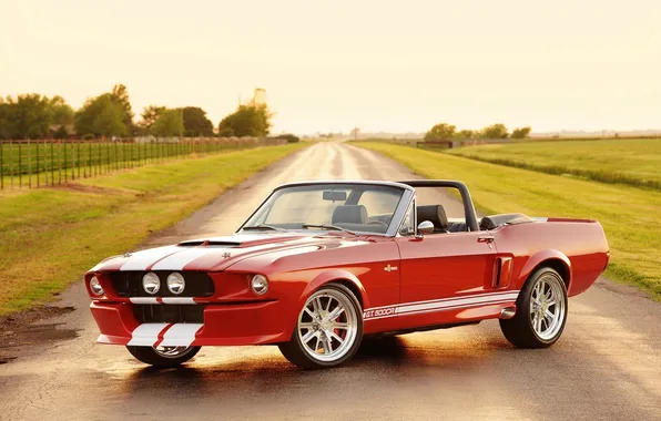 Road, the sky, red, strip, tuning, Mustang, Ford, Shelby