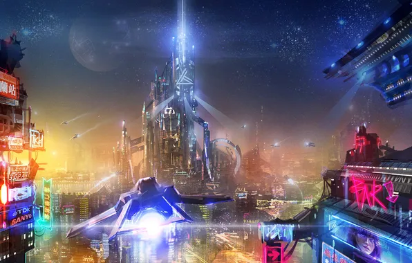 Night, the city, advertising, sci-fi